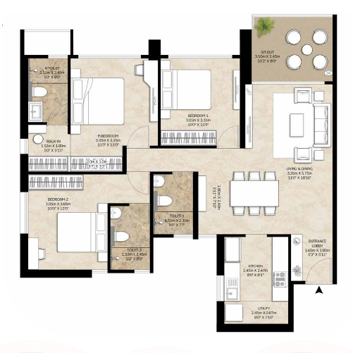 3 BHK Premium Floor Plan